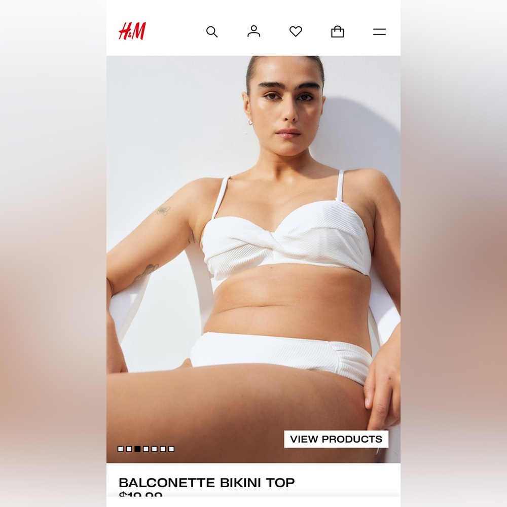 H&M Bikini Top | Removable Straps | White | Size 34D | NWT